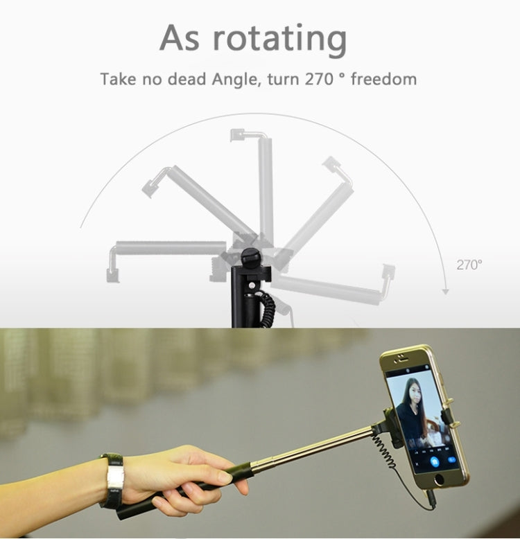 Wire Controlled Metal Selfie Stick Monopod Folding Extendable Plam Handheld Holder for iOS & Android Phone, Folded Length: 16.6cm, Max Extension Length: 63.7cm