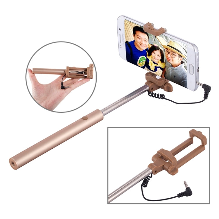 Wire Controlled Metal Selfie Stick Monopod Folding Extendable Plam Handheld Holder for iOS & Android Phone, Folded Length: 16.6cm, Max Extension Length: 63.7cm