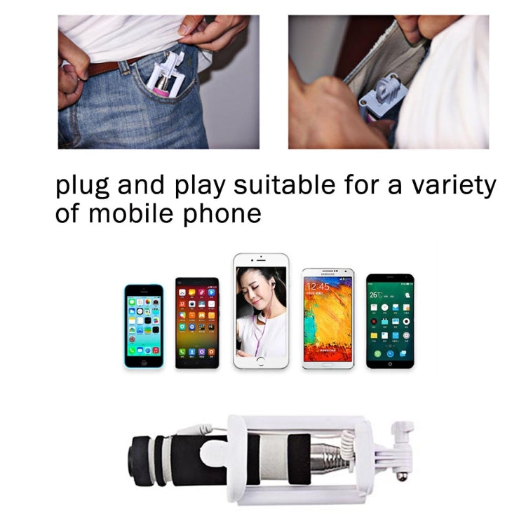 Mini Wire Controlled Selfie Stick Monopod Folding Extendable Pocket Handheld Holder for iOS & Android Phone, Folded Length: 13.5cm, Max Extension Length: 48.0cm