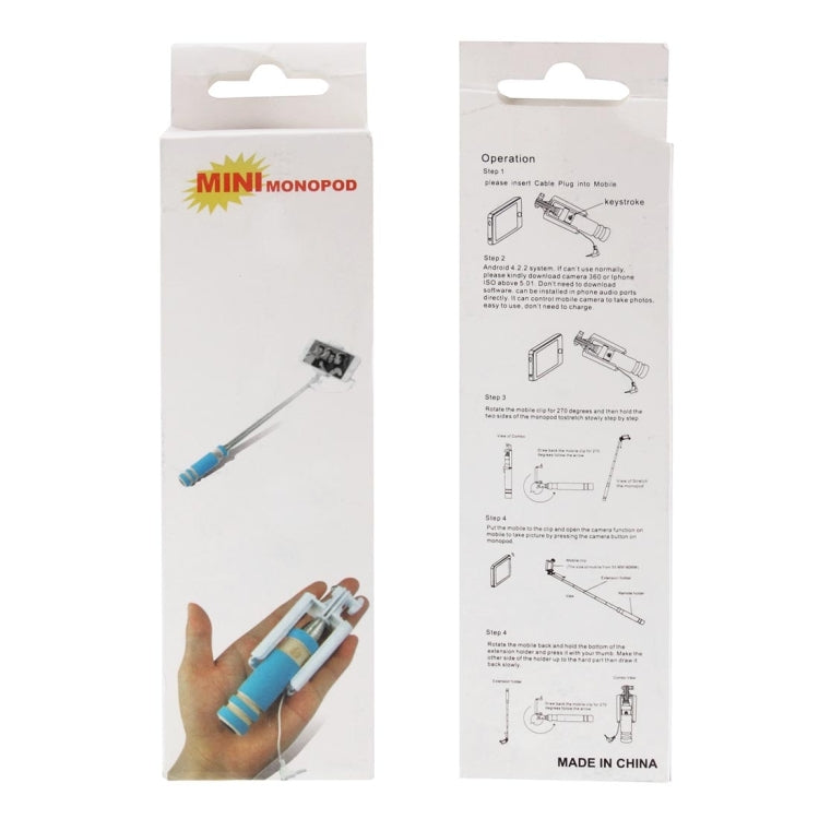 Mini Wire Controlled Selfie Stick Monopod Folding Extendable Pocket Handheld Holder for iOS & Android Phone, Folded Length: 13.5cm, Max Extension Length: 48.0cm