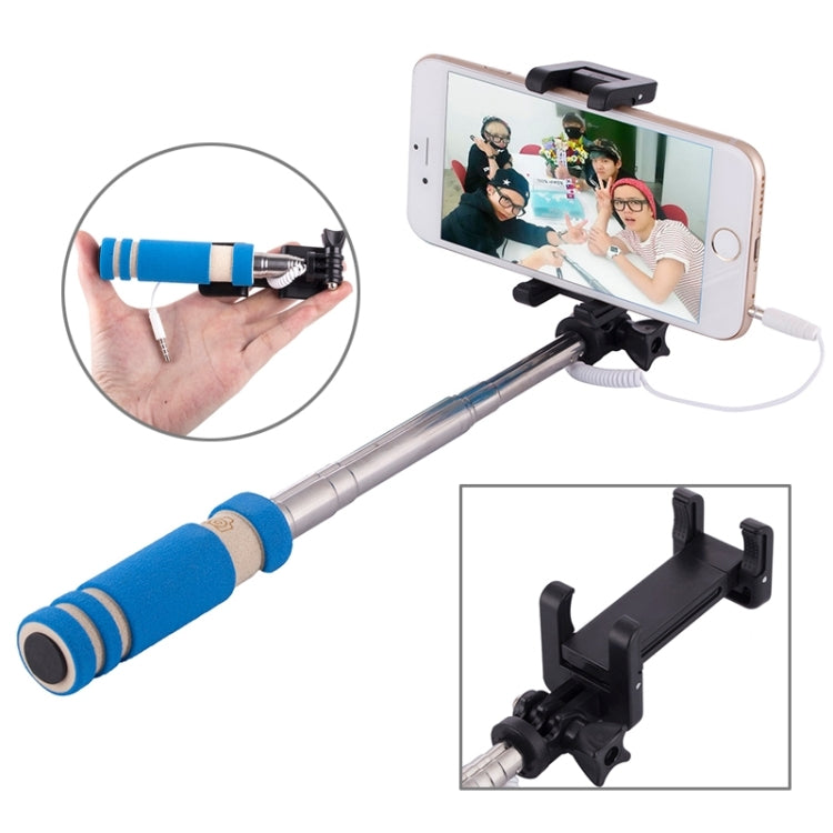 Mini Wire Controlled Selfie Stick Monopod Folding Extendable Pocket Handheld Holder for iOS & Android Phone, Folded Length: 13.5cm, Max Extension Length: 48.0cm