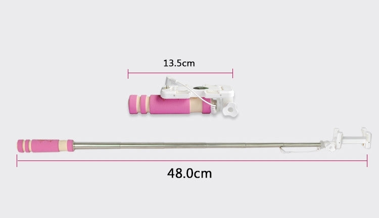 Mini Wire Controlled Selfie Stick Monopod Folding Extendable Pocket Handheld Holder for iOS & Android Phone, Folded Length: 13.5cm, Max Extension Length: 48.0cm