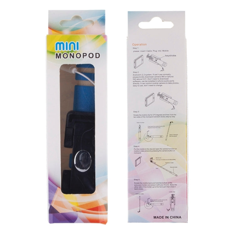Mini Wire Controlled Selfie Stick Monopod Folding Extendable Pocket Handheld Holder for iOS & Android Phone, Folded Length: 13.5cm, Max Extension Length: 48.0cm