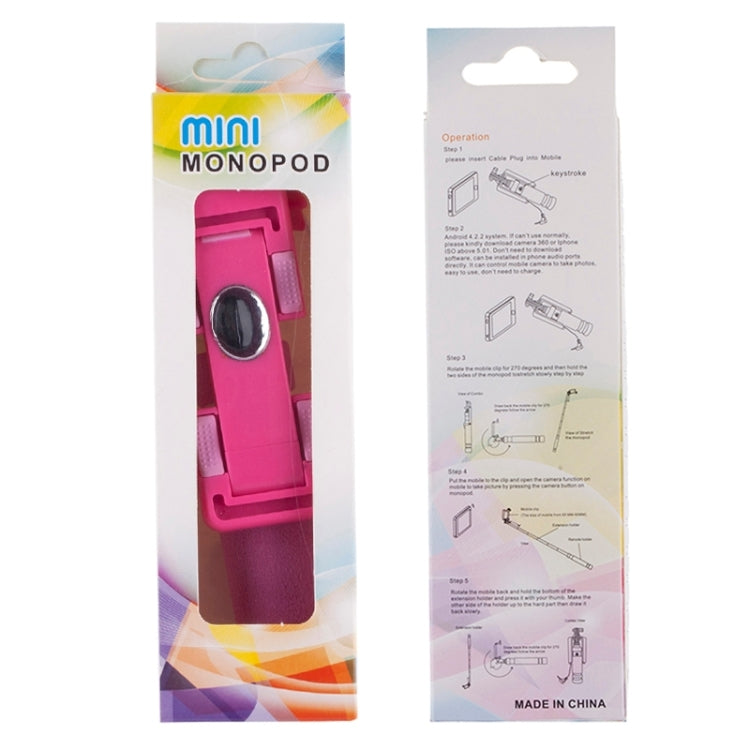 Mini Wire Controlled Selfie Stick Monopod Folding Extendable Pocket Handheld Holder for iOS & Android Phone, Folded Length: 13.5cm, Max Extension Length: 48.0cm