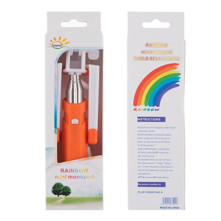 Portable Mini Wire Controlled Rainbow Selfie Stick Monopod Folding Extendable Pocket Handheld Holder for iOS & Android Phone, Folded Length: 15.5cm, Max Extension Length: 61.0cm