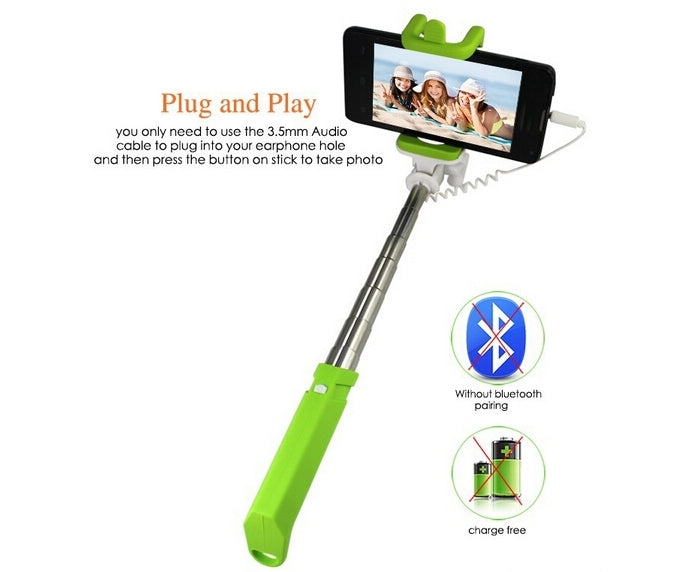 Portable Mini Wire Controlled Rainbow Selfie Stick Monopod Folding Extendable Pocket Handheld Holder for iOS & Android Phone, Folded Length: 15.5cm, Max Extension Length: 61.0cm
