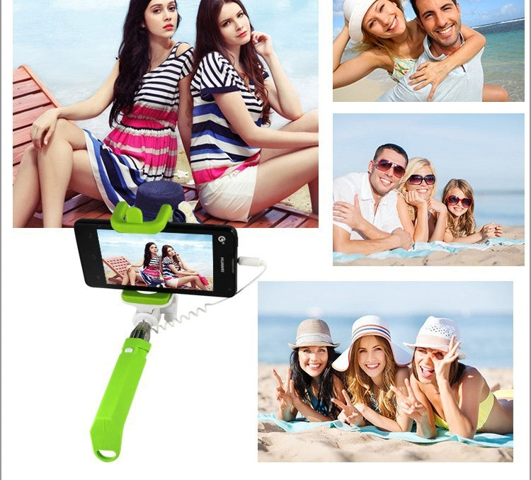 Portable Mini Wire Controlled Rainbow Selfie Stick Monopod Folding Extendable Pocket Handheld Holder for iOS & Android Phone, Folded Length: 15.5cm, Max Extension Length: 61.0cm