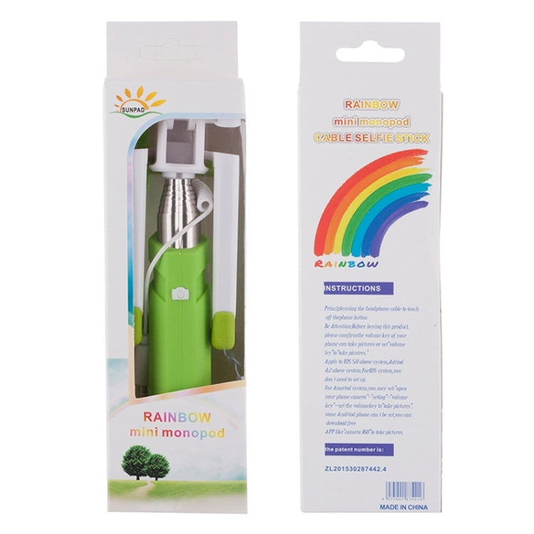 Portable Mini Wire Controlled Rainbow Selfie Stick Monopod Folding Extendable Pocket Handheld Holder for iOS & Android Phone, Folded Length: 15.5cm, Max Extension Length: 61.0cm