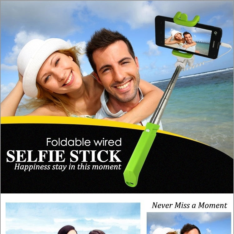 Portable Mini Wire Controlled Rainbow Selfie Stick Monopod Folding Extendable Pocket Handheld Holder for iOS & Android Phone, Folded Length: 15.5cm, Max Extension Length: 61.0cm