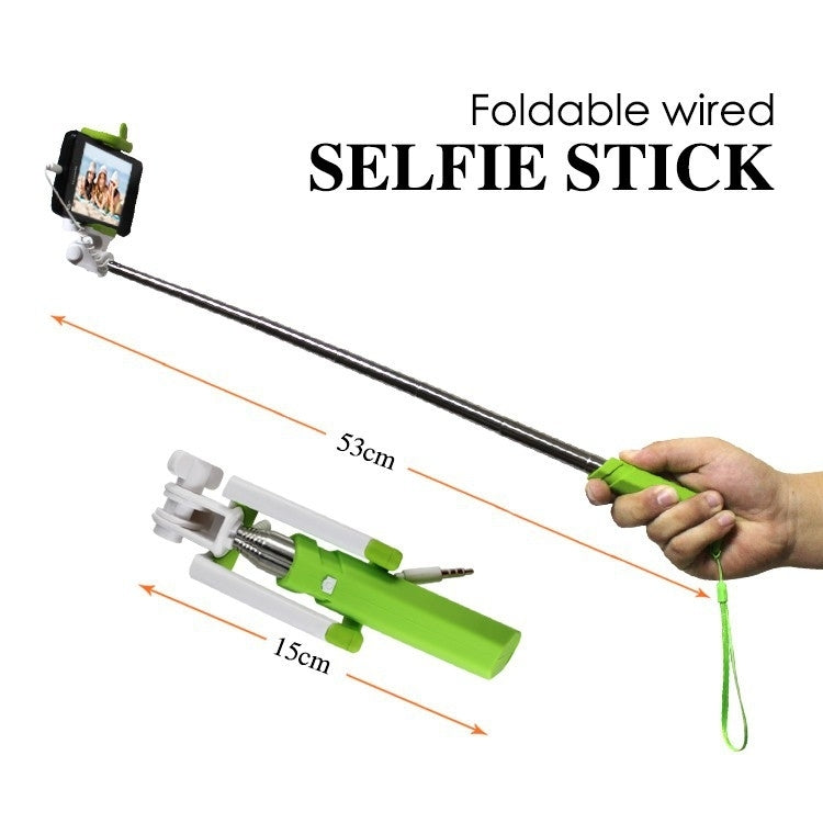 Portable Mini Wire Controlled Rainbow Selfie Stick Monopod Folding Extendable Pocket Handheld Holder for iOS & Android Phone, Folded Length: 15.5cm, Max Extension Length: 61.0cm