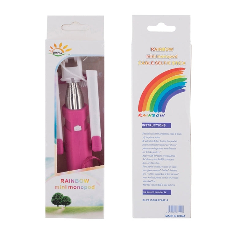 Portable Mini Wire Controlled Rainbow Selfie Stick Monopod Folding Extendable Pocket Handheld Holder for iOS & Android Phone, Folded Length: 15.5cm, Max Extension Length: 61.0cm