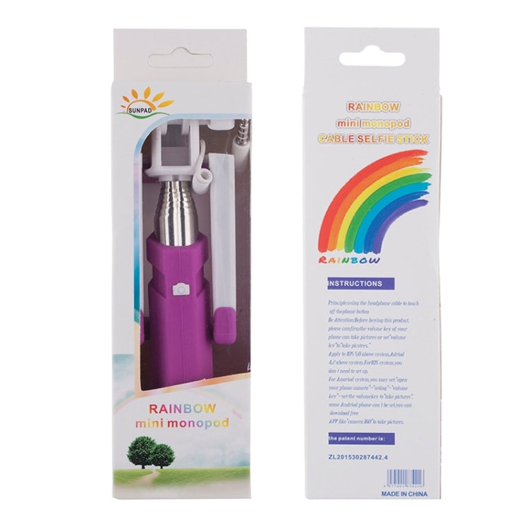 Portable Mini Wire Controlled Rainbow Selfie Stick Monopod Folding Extendable Pocket Handheld Holder for iOS & Android Phone, Folded Length: 15.5cm, Max Extension Length: 61.0cm