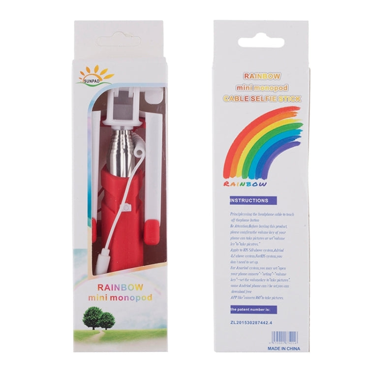 Portable Mini Wire Controlled Rainbow Selfie Stick Monopod Folding Extendable Pocket Handheld Holder for iOS & Android Phone, Folded Length: 15.5cm, Max Extension Length: 61.0cm
