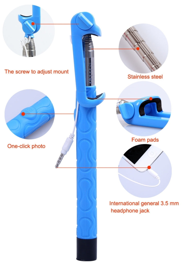 Portable Wire Controlled Selfie Stick Monopod Folding Extendable Handheld Holder, For iPhone, Galaxy, Huawei, Xiaomi, LG, HTC and Other Smart Phones, Folded Length: 22.5cm, Max Extension Length: 105.5cm
