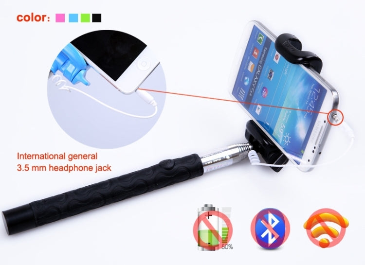 Portable Wire Controlled Selfie Stick Monopod Folding Extendable Handheld Holder, For iPhone, Galaxy, Huawei, Xiaomi, LG, HTC and Other Smart Phones, Folded Length: 22.5cm, Max Extension Length: 105.5cm