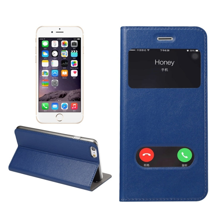 Super Fiber Skin Horizontal Flip Leather Case with Holder & Caller ID Window for iPhone 6S