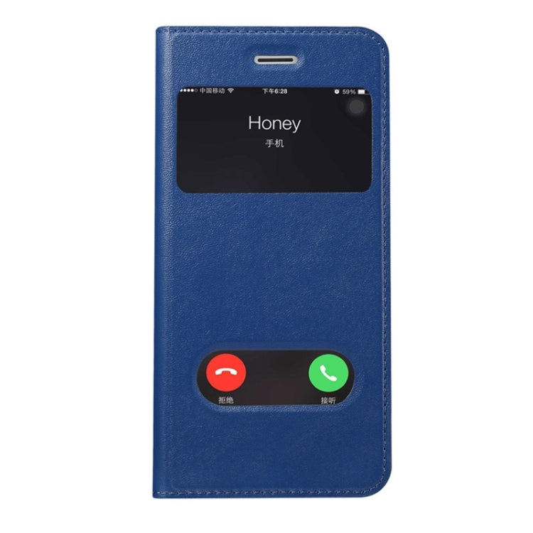 Super Fiber Skin Horizontal Flip Leather Case with Holder & Caller ID Window for iPhone 6S