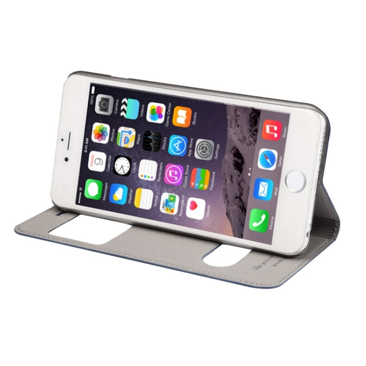 Super Fiber Skin Horizontal Flip Leather Case with Holder & Caller ID Window for iPhone 6S