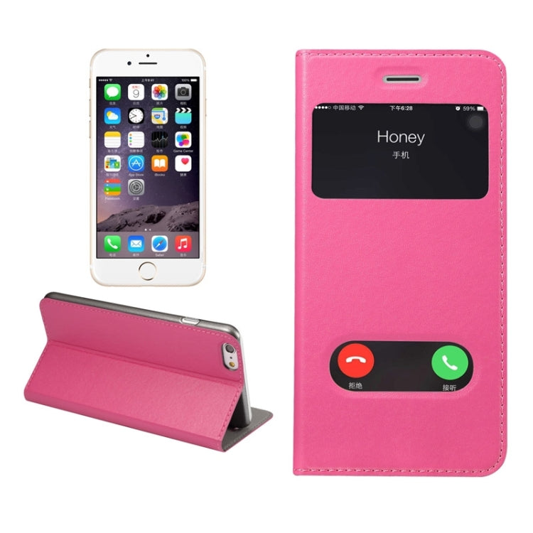 Super Fiber Skin Horizontal Flip Leather Case with Holder & Caller ID Window for iPhone 6S