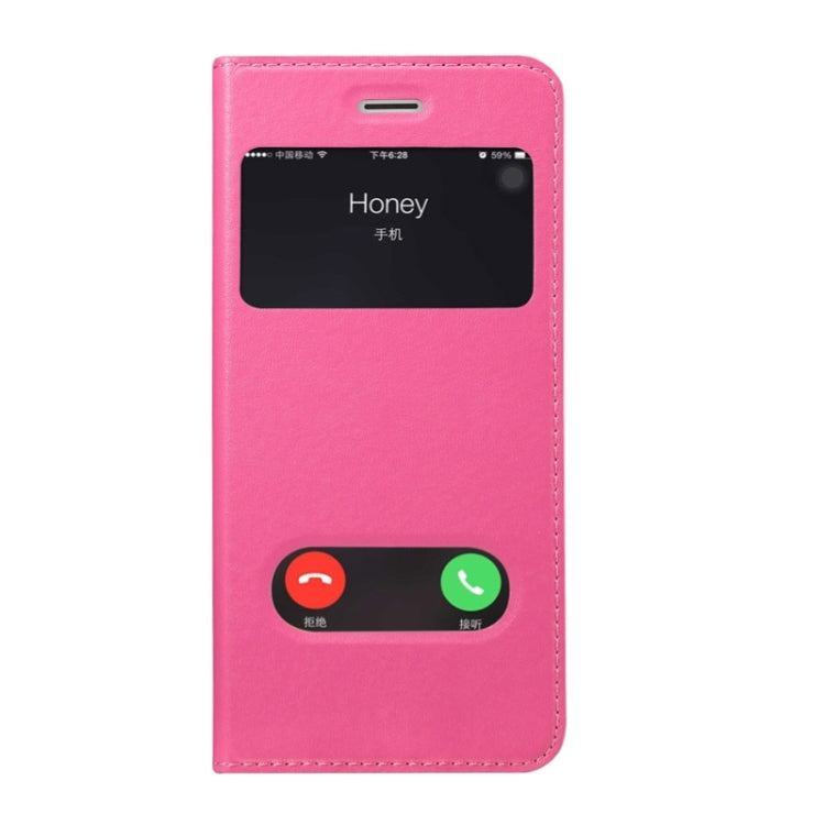 Super Fiber Skin Horizontal Flip Leather Case with Holder & Caller ID Window for iPhone 6S