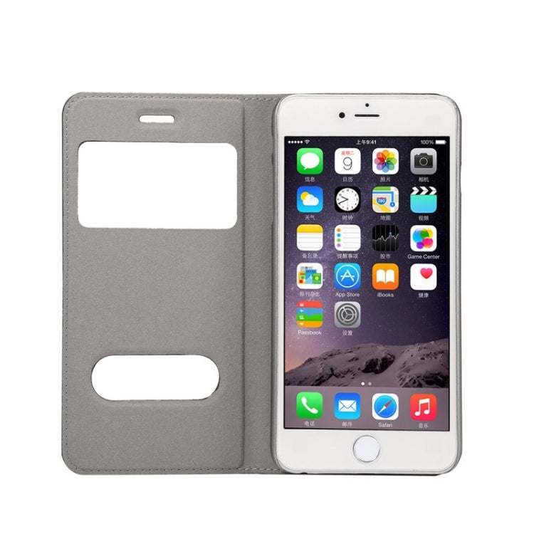 Super Fiber Skin Horizontal Flip Leather Case with Holder & Caller ID Window for iPhone 6S