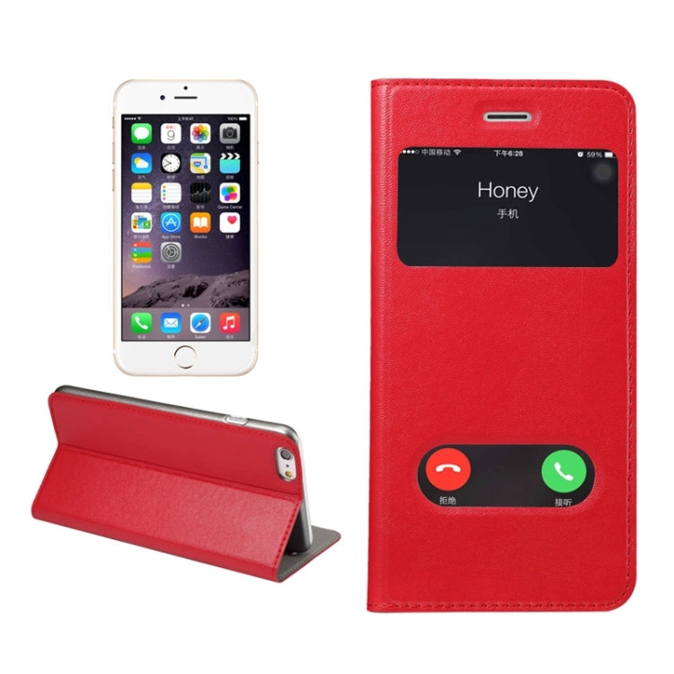 Super Fiber Skin Horizontal Flip Leather Case with Holder & Caller ID Window for iPhone 6S