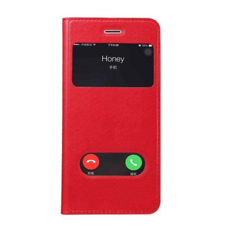 Super Fiber Skin Horizontal Flip Leather Case with Holder & Caller ID Window for iPhone 6S
