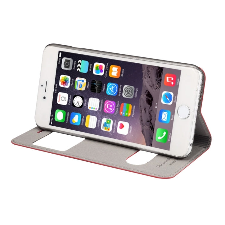 Super Fiber Skin Horizontal Flip Leather Case with Holder & Caller ID Window for iPhone 6S