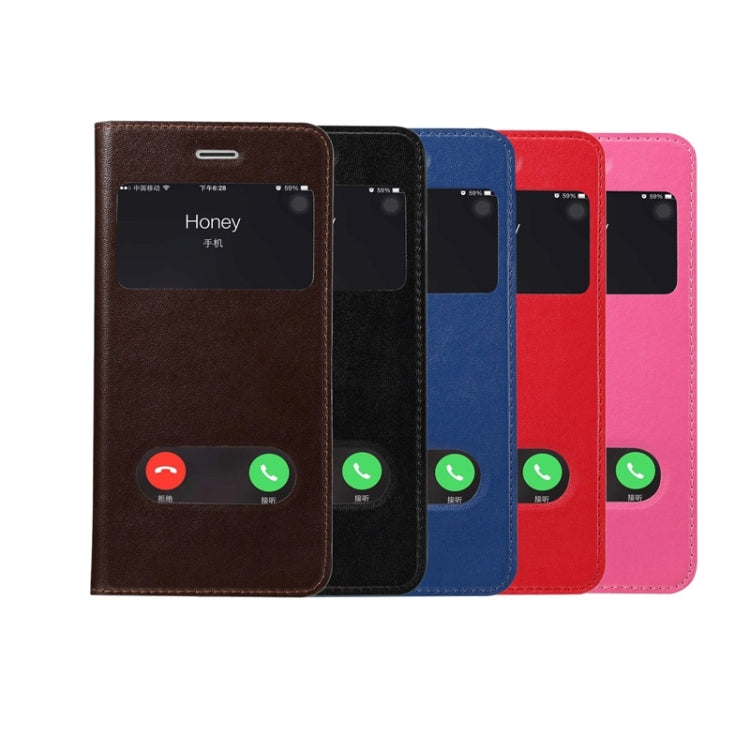 Super Fiber Skin Horizontal Flip Leather Case with Holder & Caller ID Window for iPhone 6S