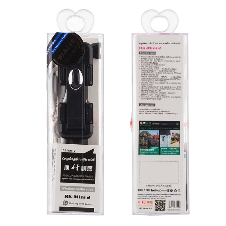 Portable RK-Mini2 Bluetooth Wireless Selfie Stick Monopod Folding Extendable Pocket Handheld Holder for iOS & Android Phone, Folded Length: 13.4cm, Max Extension Length: 73.0cm, Bluetooth Distance: 10m