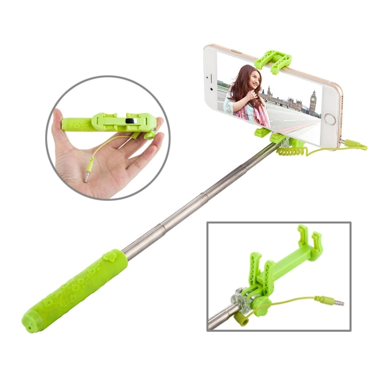 Portable Flower Pattern Wire Controlled Selfie Stick Monopod Folding Extendable Handheld Pocket Holder for iOS & Android Phone, Folded Length: 12.5cm, Max Extension Length: 70.0cm