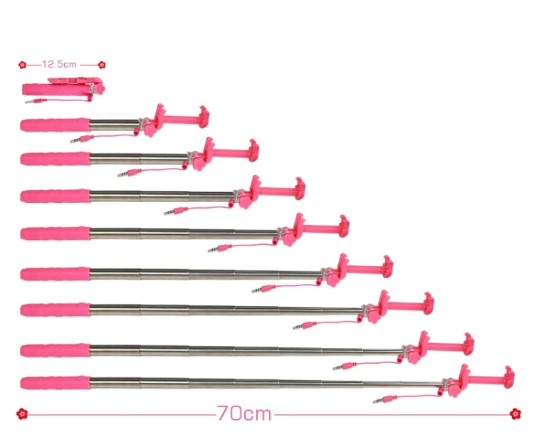 Portable Flower Pattern Wire Controlled Selfie Stick Monopod Folding Extendable Handheld Pocket Holder for iOS & Android Phone, Folded Length: 12.5cm, Max Extension Length: 70.0cm