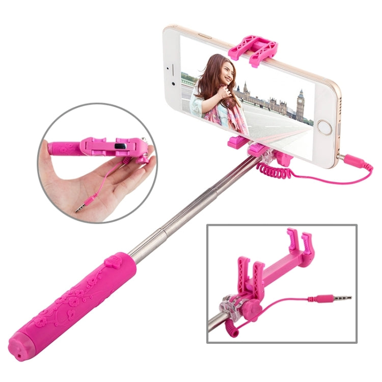 Portable Flower Pattern Wire Controlled Selfie Stick Monopod Folding Extendable Handheld Pocket Holder for iOS & Android Phone, Folded Length: 12.5cm, Max Extension Length: 70.0cm