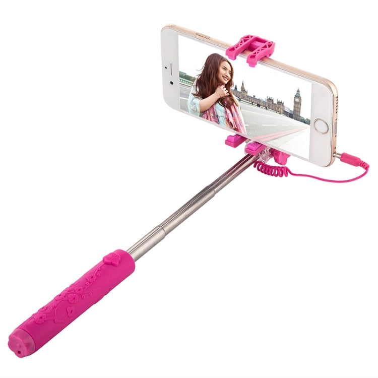 Portable Flower Pattern Wire Controlled Selfie Stick Monopod Folding Extendable Handheld Pocket Holder for iOS & Android Phone, Folded Length: 12.5cm, Max Extension Length: 70.0cm