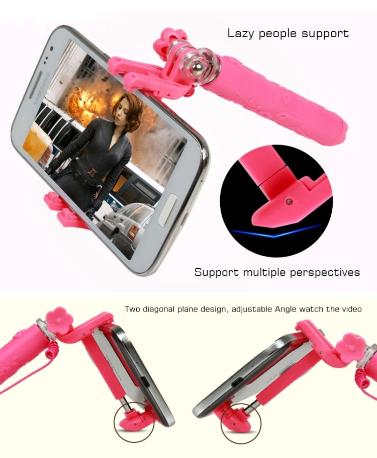 Portable Flower Pattern Wire Controlled Selfie Stick Monopod Folding Extendable Handheld Pocket Holder for iOS & Android Phone, Folded Length: 12.5cm, Max Extension Length: 70.0cm