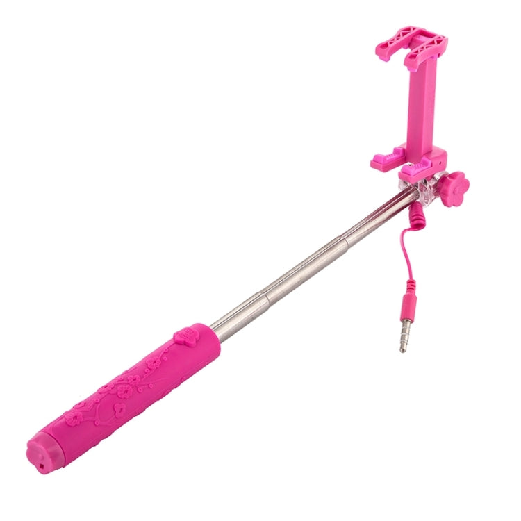 Portable Flower Pattern Wire Controlled Selfie Stick Monopod Folding Extendable Handheld Pocket Holder for iOS & Android Phone, Folded Length: 12.5cm, Max Extension Length: 70.0cm