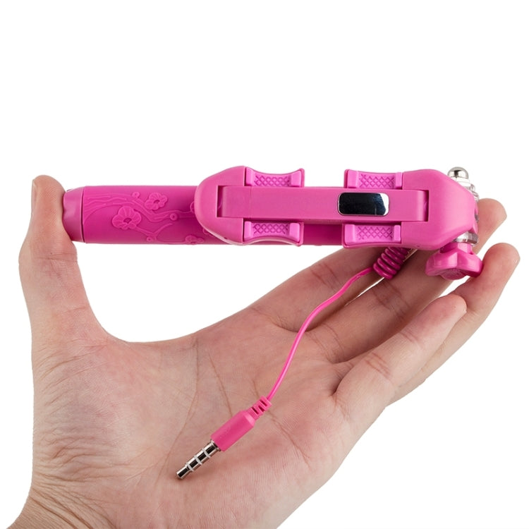 Portable Flower Pattern Wire Controlled Selfie Stick Monopod Folding Extendable Handheld Pocket Holder for iOS & Android Phone, Folded Length: 12.5cm, Max Extension Length: 70.0cm