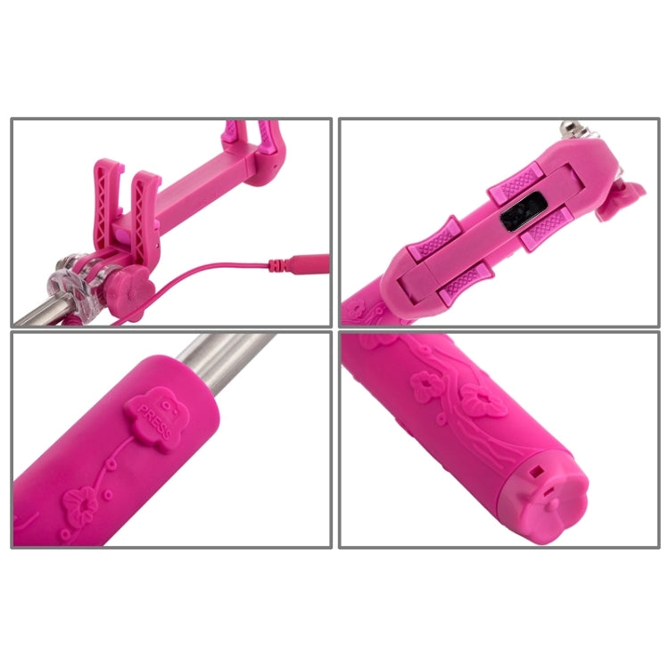 Portable Flower Pattern Wire Controlled Selfie Stick Monopod Folding Extendable Handheld Pocket Holder for iOS & Android Phone, Folded Length: 12.5cm, Max Extension Length: 70.0cm