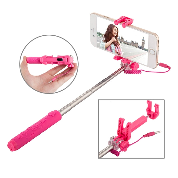 Portable Flower Pattern Wire Controlled Selfie Stick Monopod Folding Extendable Handheld Pocket Holder for iOS & Android Phone, Folded Length: 12.5cm, Max Extension Length: 70.0cm