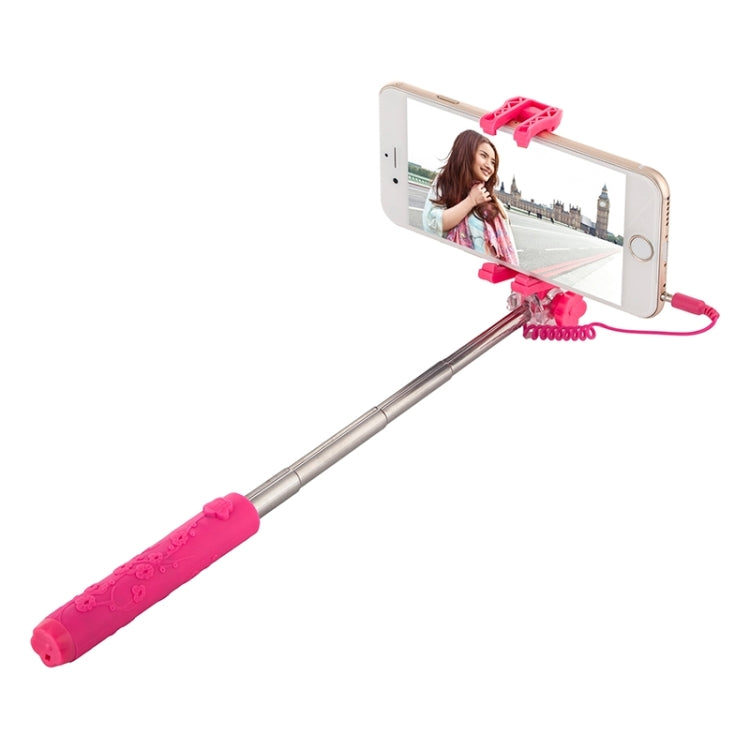 Portable Flower Pattern Wire Controlled Selfie Stick Monopod Folding Extendable Handheld Pocket Holder for iOS & Android Phone, Folded Length: 12.5cm, Max Extension Length: 70.0cm