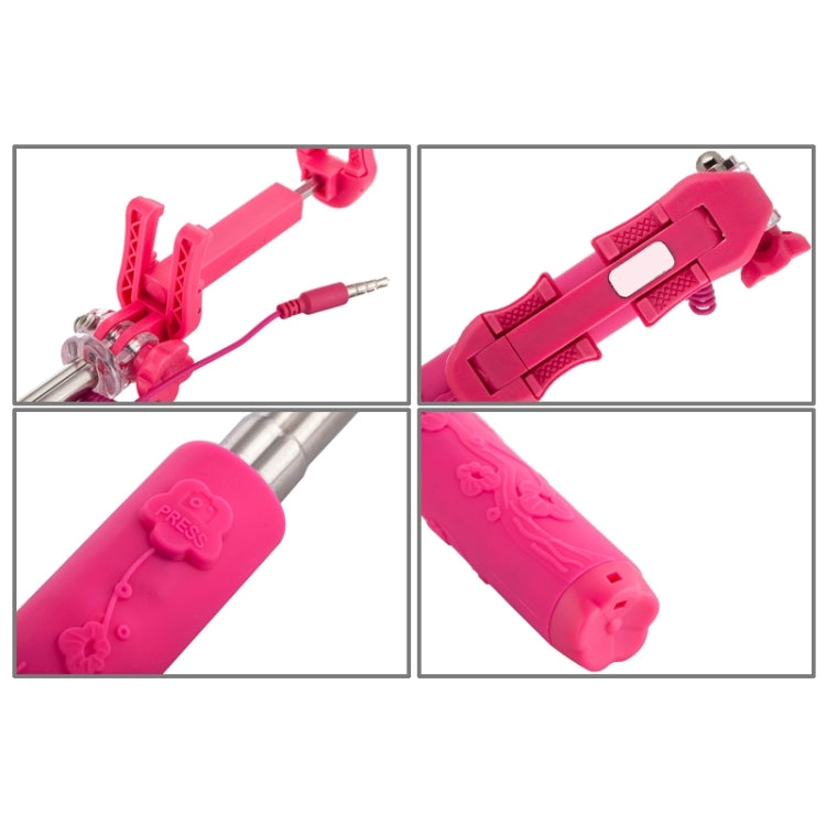Portable Flower Pattern Wire Controlled Selfie Stick Monopod Folding Extendable Handheld Pocket Holder for iOS & Android Phone, Folded Length: 12.5cm, Max Extension Length: 70.0cm