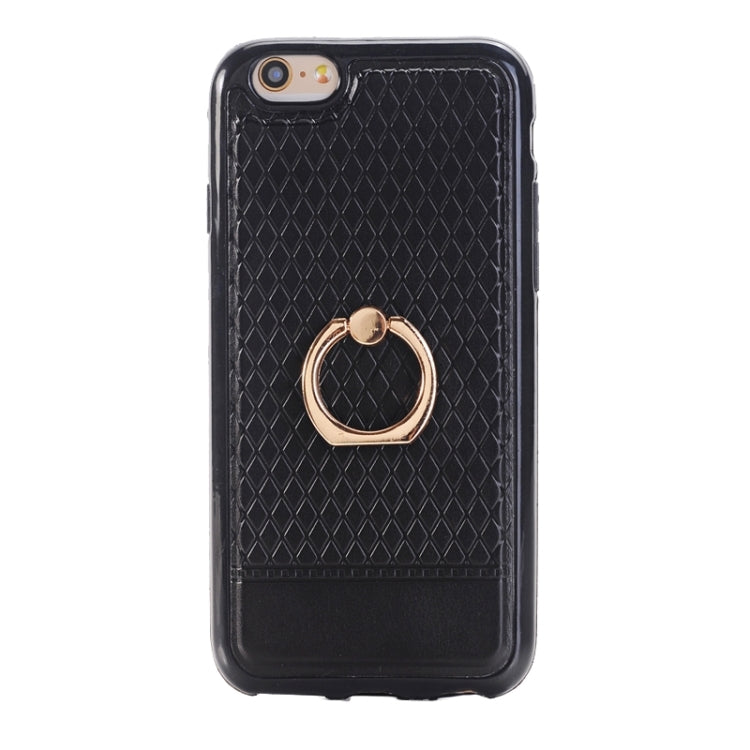 Grid Texture PU Paste Skin TPU Protective Case with Ring Holder for iPhone 6 & 6s