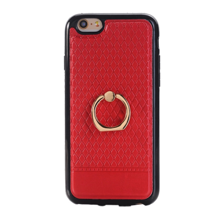 Grid Texture PU Paste Skin TPU Protective Case with Ring Holder for iPhone 6 & 6s