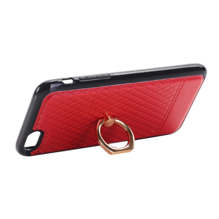 Grid Texture PU Paste Skin TPU Protective Case with Ring Holder for iPhone 6 & 6s