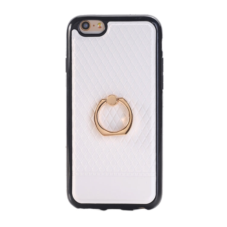 Grid Texture PU Paste Skin TPU Protective Case with Ring Holder for iPhone 6 & 6s