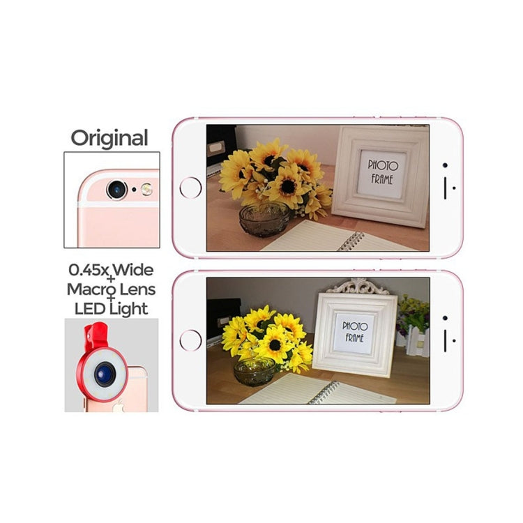 3 in 1 Universal Multifunction LED Ring Flash + Marco Lens + 0.65X Wide Lens with Clip