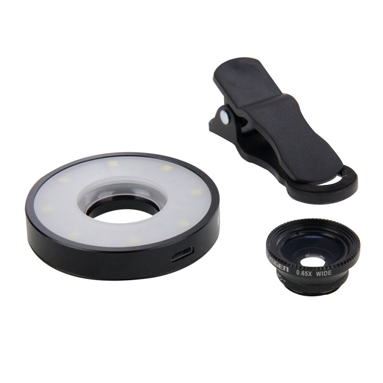 3 in 1 Universal Multifunction LED Ring Flash + Marco Lens + 0.65X Wide Lens with Clip