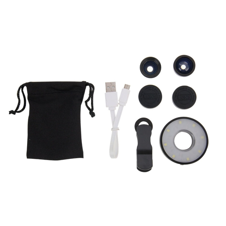 3 in 1 Universal Multifunction LED Ring Flash + Marco Lens + 0.65X Wide Lens with Clip
