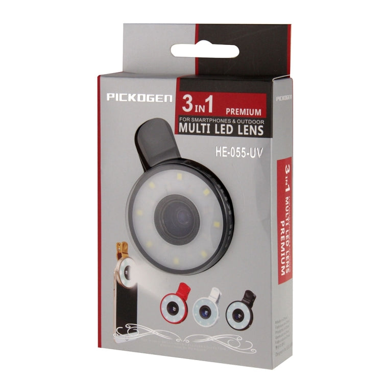 3 in 1 Universal Multifunction LED Ring Flash + Marco Lens + 0.65X Wide Lens with Clip