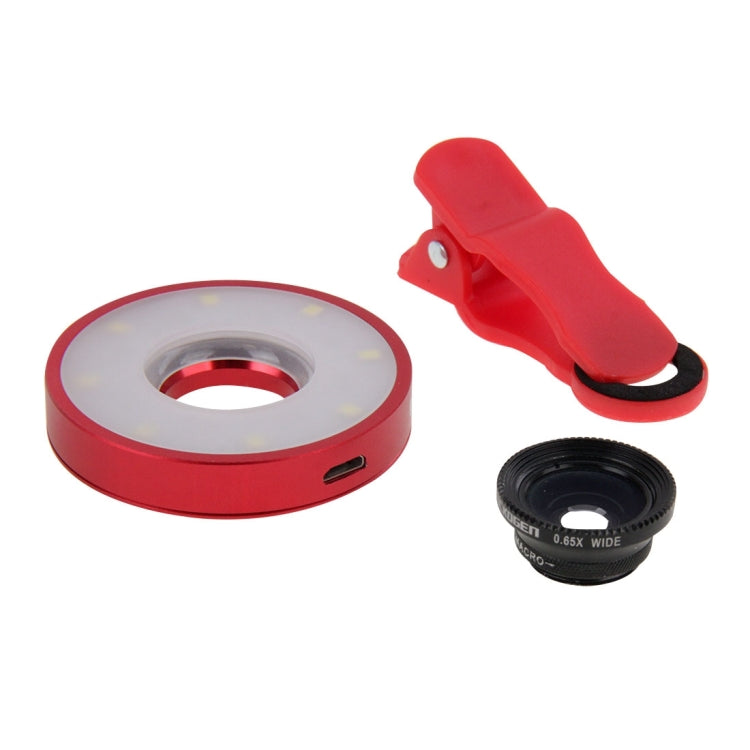 3 in 1 Universal Multifunction LED Ring Flash + Marco Lens + 0.65X Wide Lens with Clip